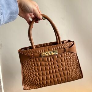 Brown Beige Faux Croc HandBag